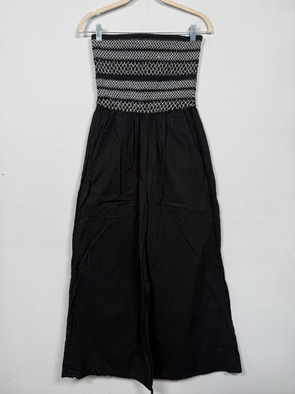 indulge Black Strapless Maxi Jumpsuit, Smocked Bodice, Size M, 100% Cotton